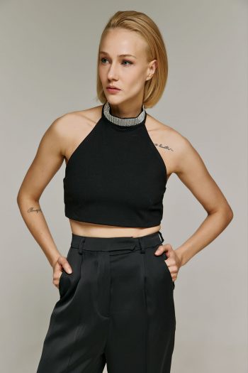 Jude Halterneck Top With Strass – Black
