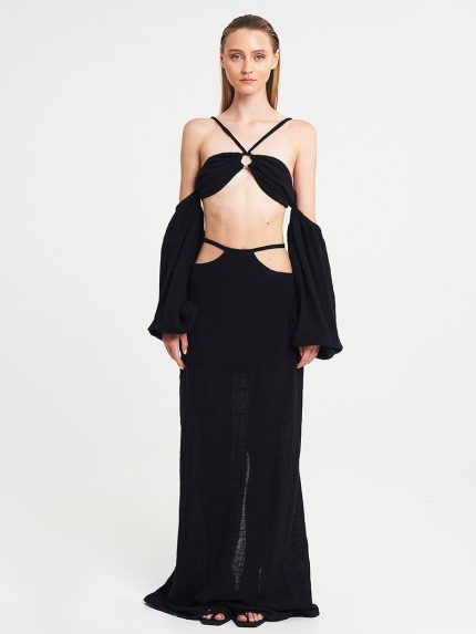 Gauze Ring Top – Black