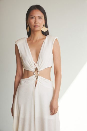 Crinkle Bare Waist Dress – White - Image 2