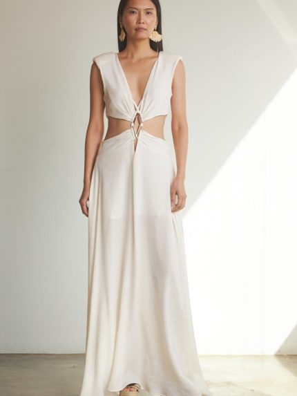 Crinkle Bare Waist Dress – White