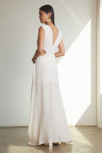 Crinkle Bare Waist Dress – White - Image 3