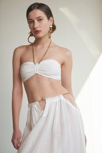 Jacquard Gauze Crop Chain Top – Black / White