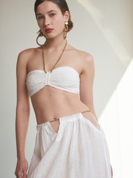 Jacquard Gauze Crop Chain Top – Black / White