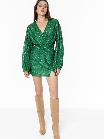 Irina Sequin Skirt – Green / Black