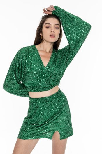 Irina Sequin Skirt – Green / Black - Image 3