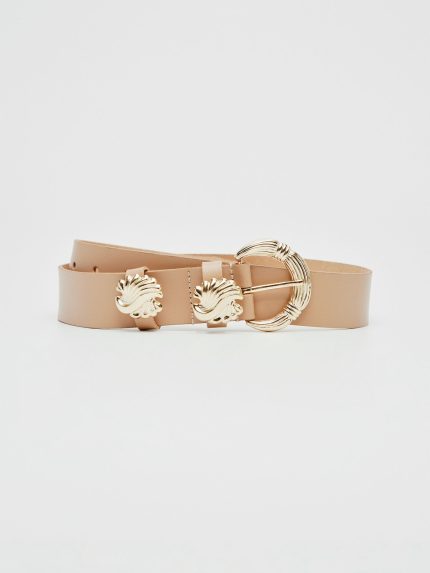 Shell Leather Belt – Beige