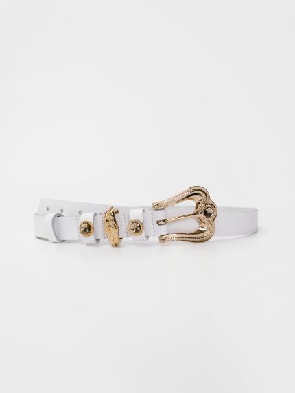 Gemma Leather Belt – White
