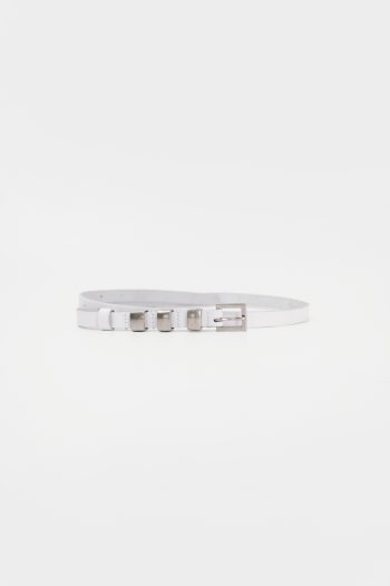 Linda Leather Belt – White/Silver