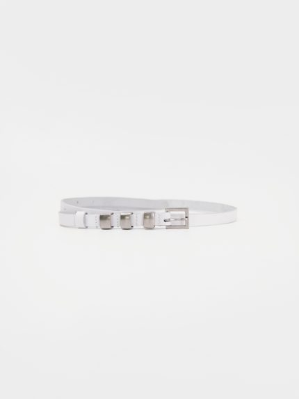 Linda Leather Belt – White/Silver