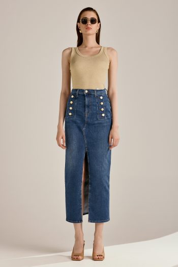 Midi skirt with Gold Buttons – Denim - Image 2