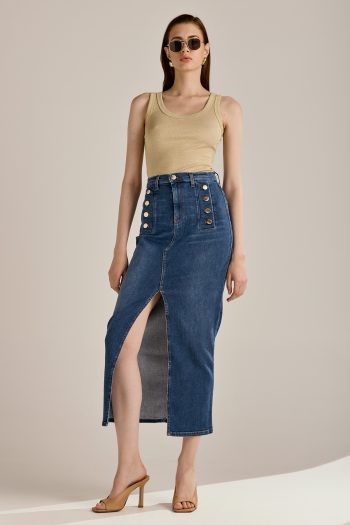 Midi skirt with Gold Buttons – Denim