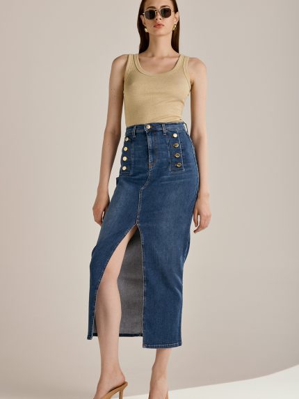Midi skirt with Gold Buttons – Denim