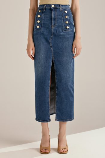 Midi skirt with Gold Buttons – Denim - Image 3