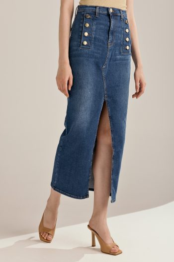 Midi skirt with Gold Buttons – Denim - Image 4