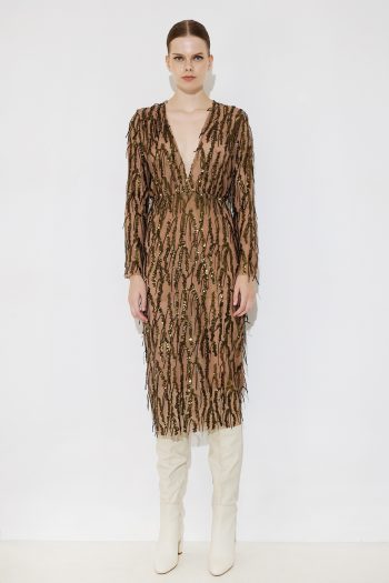 Vittoria Sequin Fringe Dress- Chocolate