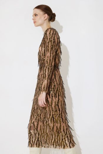 Vittoria Sequin Fringe Dress- Chocolate - Image 3