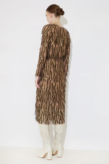Vittoria Sequin Fringe Dress- Chocolate - Image 2