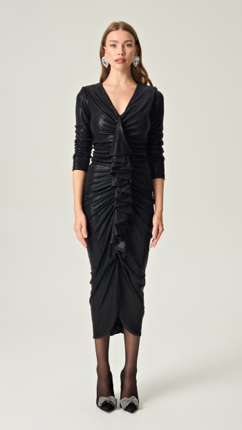 Ruffle Elegance Dress – Black - Image 2