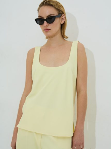 Gemma Crepe Top – Yellow/Pink
