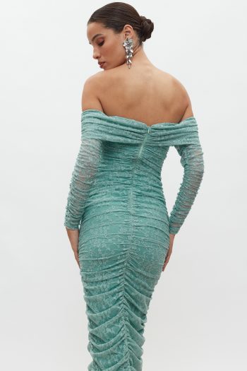 Louise Off Shoulder Lace Dress – Mint - Image 4