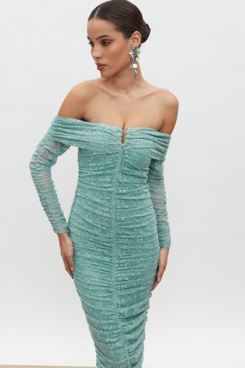 Louise Off Shoulder Lace Dress – Mint