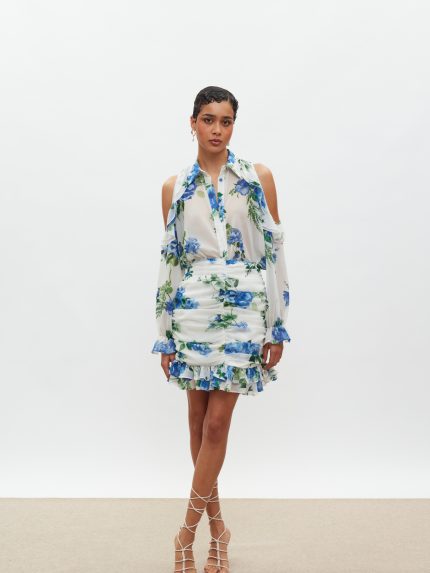 Angie Mini Skirt – White/Blue Floral