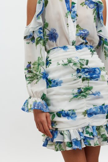 Angie Mini Skirt – White/Blue Floral - Image 6