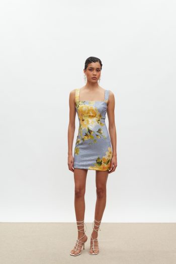 Kali Mini Sequin Dress – Indigo/Yellow Floral - Image 2