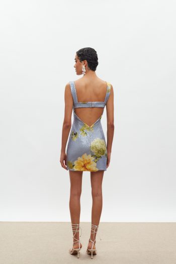 Kali Mini Sequin Dress – Indigo/Yellow Floral - Image 4