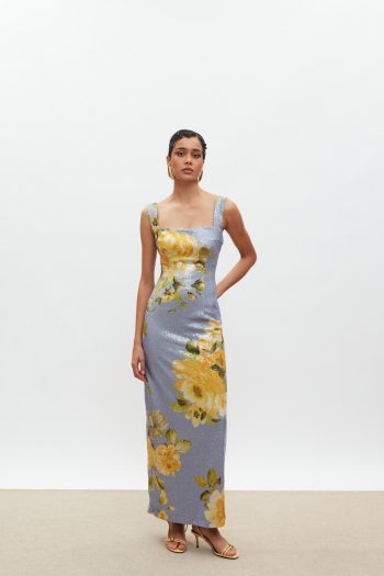 Kali Sequin Dress – Indigo/Yellow Floral - Image 5
