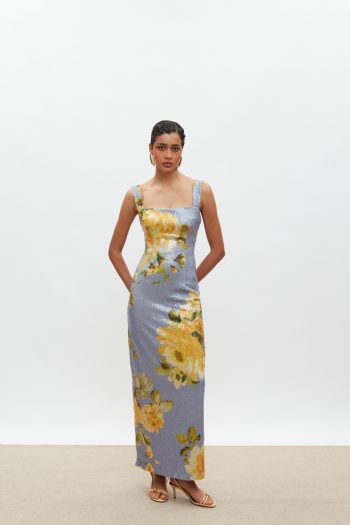 Kali Sequin Dress – Indigo/Yellow Floral - Image 4
