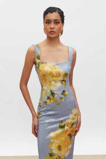 Kali Sequin Dress – Indigo/Yellow Floral - Image 3