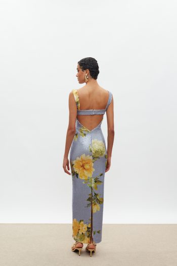 Kali Sequin Dress – Indigo/Yellow Floral - Image 2