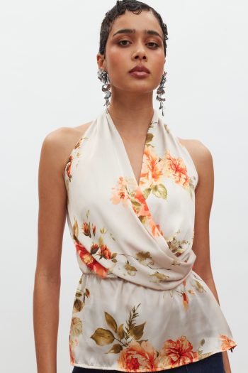 Alkyoni Top – Beige/Orange Floral