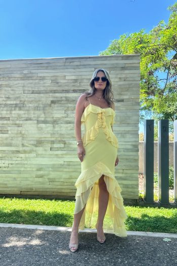 Lilith Ruffled Dress – Yellow/White - Image 2