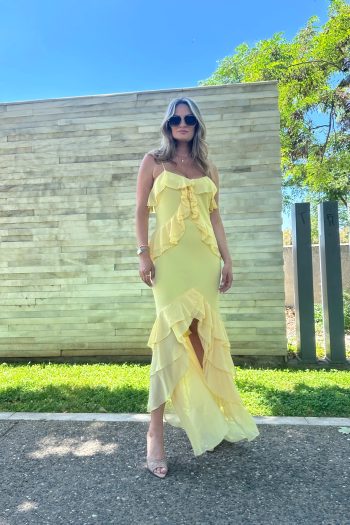 Lilith Ruffled Dress – Yellow/White