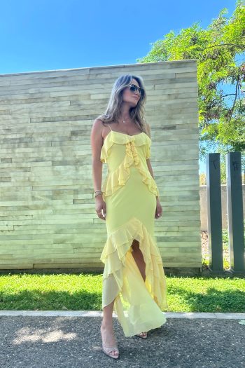 Lilith Ruffled Dress – Yellow/White - Image 4