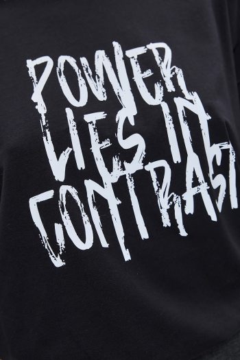 Power Lies In Contrast T-Shirt – Black/Grey - Image 2