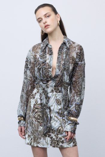 Mosaic Anthesis A-line Mini Skirt – Grey - Image 2