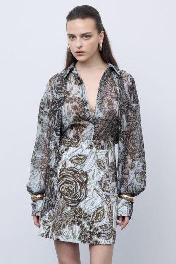 Mosaic Anthesis A-line Mini Skirt – Grey - Image 6