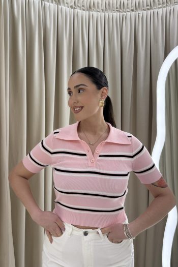 Mindy Polo Striped Knit – Pink - Image 2