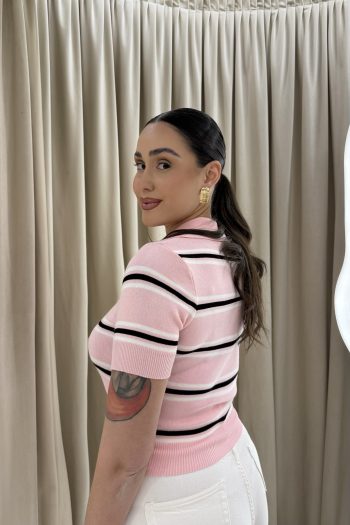 Mindy Polo Striped Knit – Pink - Image 3