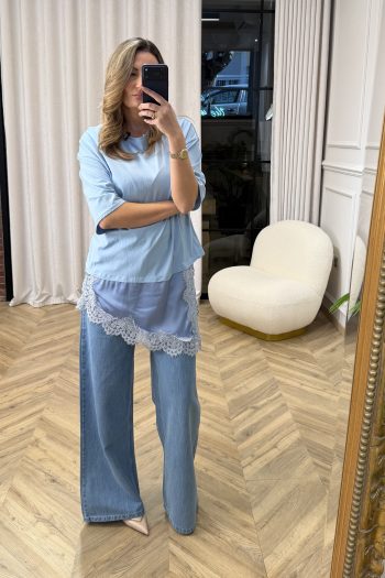 Susan Lace T-shirt – Sky Blue - Image 3