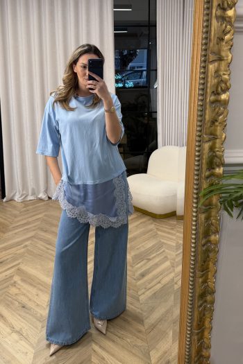 Susan Lace T-shirt – Sky Blue - Image 2