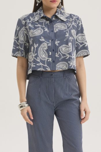 Audrey Embroidered Shirt – Blue - Image 2