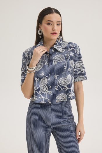 Audrey Embroidered Shirt – Blue