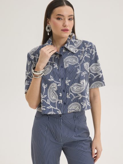 Audrey Embroidered Shirt – Blue