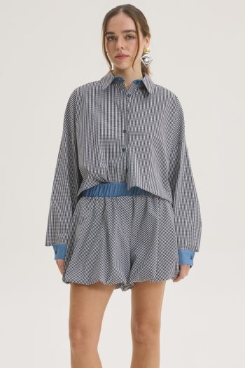 Checked Balloon Shorts – Black