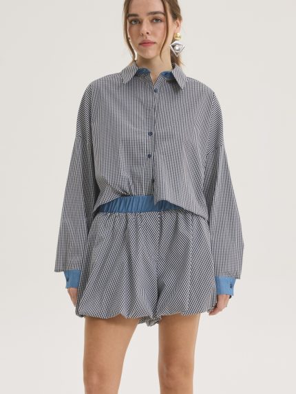 Checked Balloon Shorts – Black