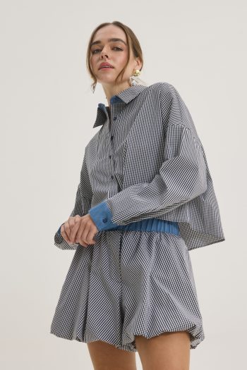 Checked Crop Shirt – Black - Image 2